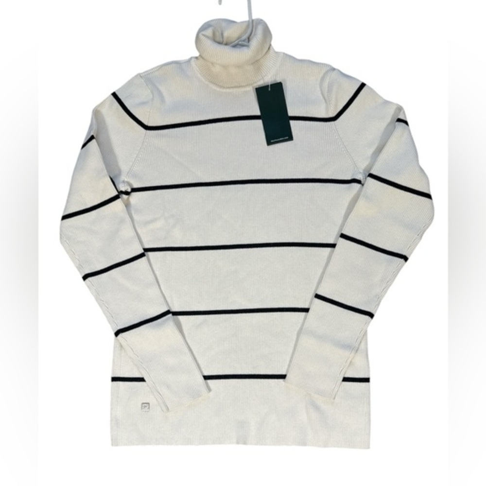 Lauren Ralph Lauren Stripe Turtle Neck Women’s Sweater White/Black New With Tags - Picture 2 of 7